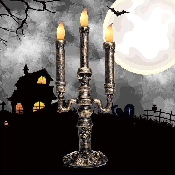 LED Halloween skull Head Flameless Candles,Lamp Battery Operated- Gold - Picture 3 of 4